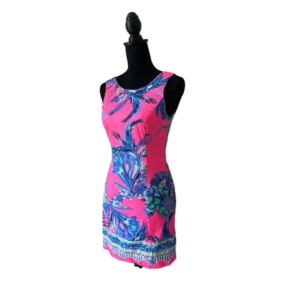 Lilly Pulitzer Cotton Pink with Blue Mini Dress Sz 00 - Picture 3 of 9
